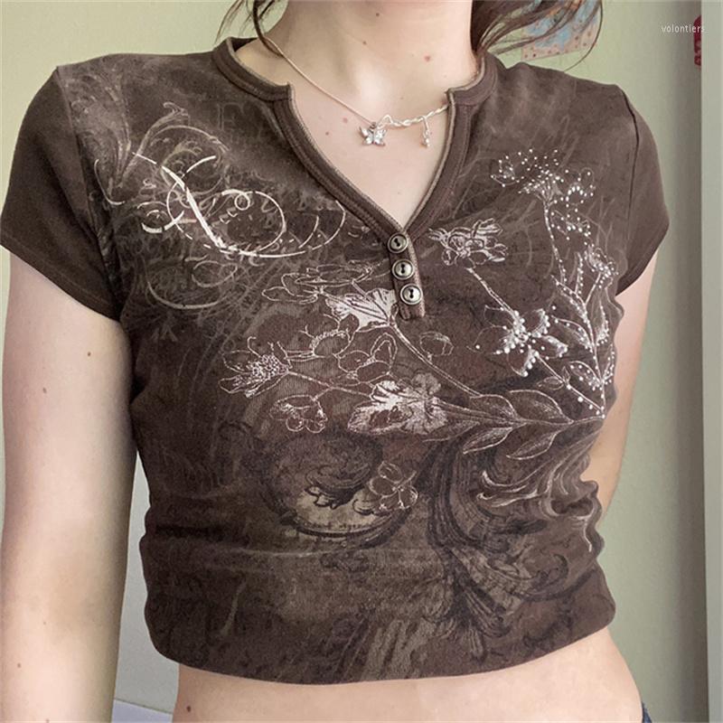 Women' T Shirts Vintage Buttons V Neck Short Sleeve Brown Crop Top Y2k Women Harajuku Tees Retro Graphic Print T-shirt
Women' T Shirts Vintage Buttons V Neck Short Sleeve Brown Crop Top Y2k Women Harajuku Tees Retro Graphic Print T-shirt
