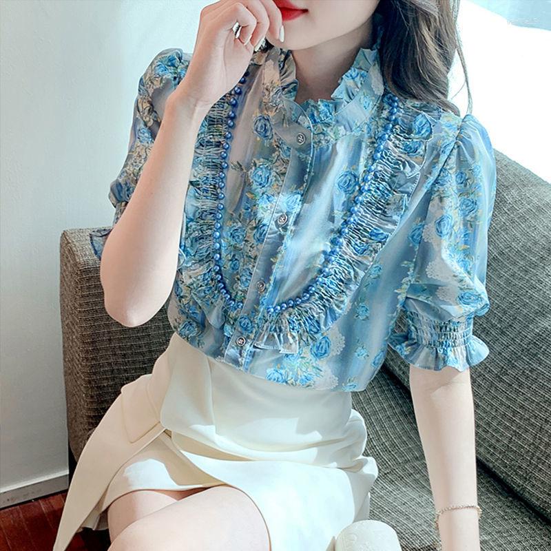 Women' Blouses Blouse Female French Printed Chiffon Shirt Women' Summer Court Atmosphere Ruffled Design Sense Niche Short Sleeve, Blue
Women' Blouses Blouse Female French Printed Chiffon Shirt Women' Summer Court Atmosphere Ruffled Design Sense Niche Short Sleeve, Blue