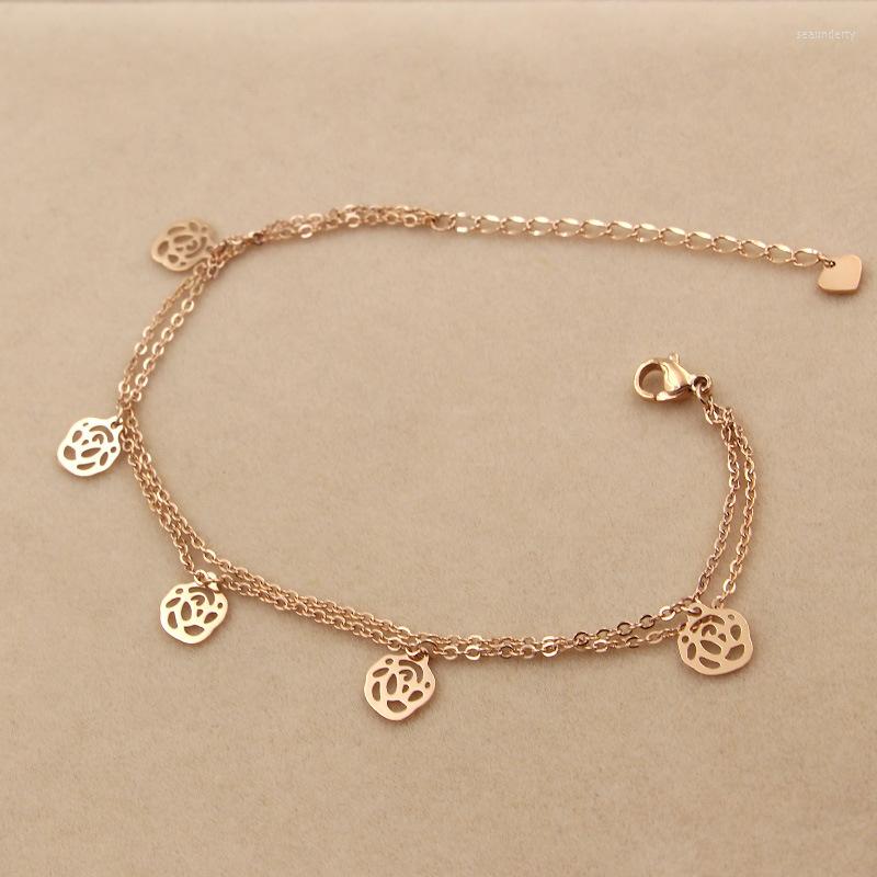 Anklets Fashion Stainless Steel Love Double-deck Charm Hollow Camellia Flower Anklet Bracelet Rose Gold Color Woman Gift
Anklets Fashion Stainless Steel Love Double-deck Charm Hollow Camellia Flower Anklet Bracelet Rose Gold Color Woman Gift