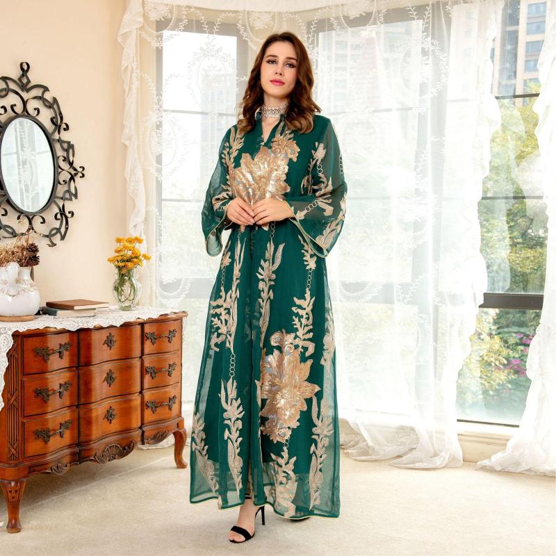 Casual Dresses Women Maxi Party Dress Luxury High Class Sequins Embroidery Ramadan Kaftan Islam Eid Mubarak Abaya Dubai Modest Muslim