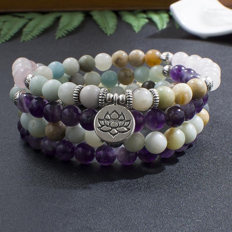 Strand 108 Mala 8mm Natural Amethyst Amazonite Rose Quartz Beaded Elastic Cord Wrap Bracelet Yoga Jewelry Men And Women Charm Bangle
Strand 108 Mala 8mm Natural Amethyst Amazonite Rose Quartz Beaded Elastic Cord Wrap Bracelet Yoga Jewelry Men And Women Charm Bangle