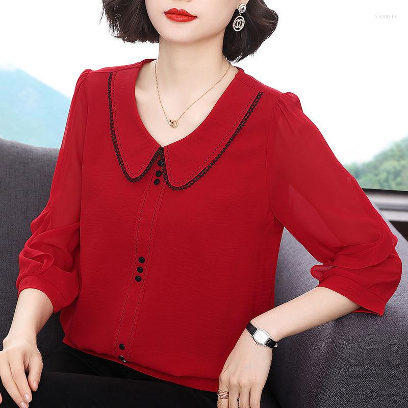 Women's Blouses Seven-point Sleeve Ladies Chiffon Shirt Summer Short-sleeved Doll Collar Fashion Temperament Middle-aged Mother Blouse, Yellow
Women's Blouses Seven-point Sleeve Ladies Chiffon Shirt Summer Short-sleeved Doll Collar Fashion Temperament Middle-aged Mother Blouse, Yellow