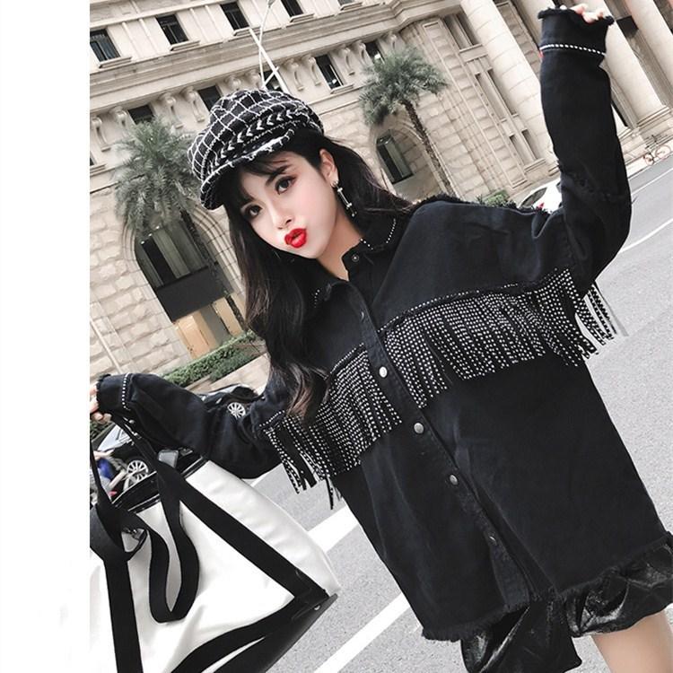 Women' Jackets Arrival Autumn Tassels Jeans Overcoats Women Turn-Down Collar Loose Casual Button Black Sequined Denim OuterwearWomen
Women' Jackets Arrival Autumn Tassels Jeans Overcoats Women Turn-Down Collar Loose Casual Button Black Sequined Denim OuterwearWomen