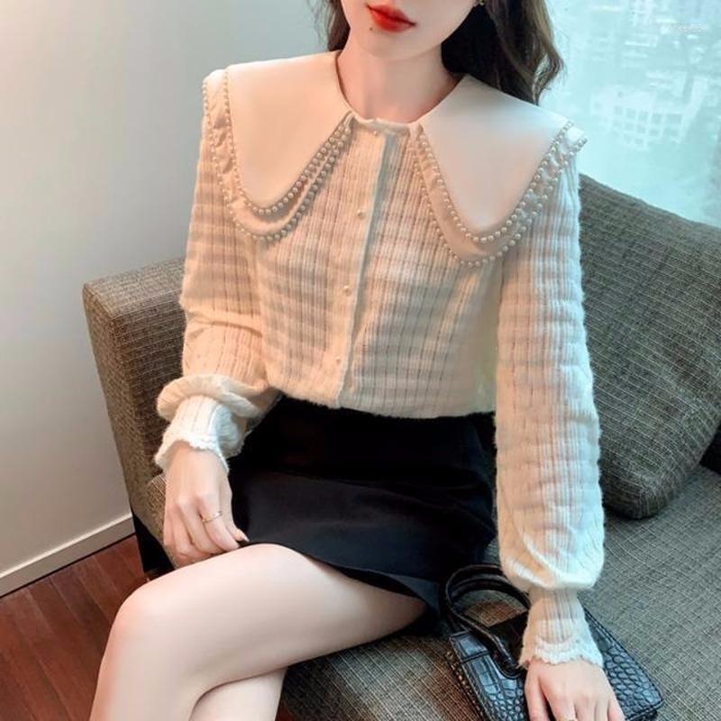 Women' Blouses Female Blouse 2023 Autumn And Winter Beaded Double Doll Collar Lantern Sleeve Shirt Women' Design Sensation Small, White 
Women' Blouses Female Blouse 2023 Autumn And Winter Beaded Double Doll Collar Lantern Sleeve Shirt Women' Design Sensation Small, White