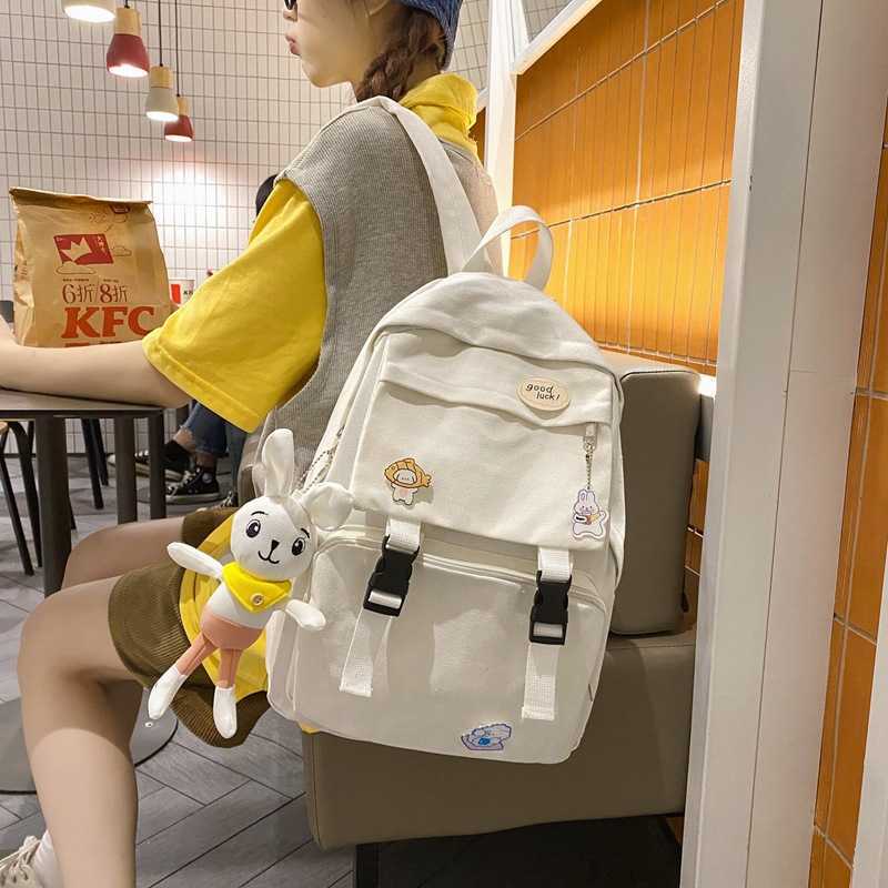 Schoolbag female Korean version campus Harajuku large capacity junior high school students Backpack NEW FRESH leisure backpack, White without pendant and badge 1
Schoolbag female Korean version campus Harajuku large capacity junior high school students Backpack NEW FRESH leisure backpack, White without pendant and badge 1