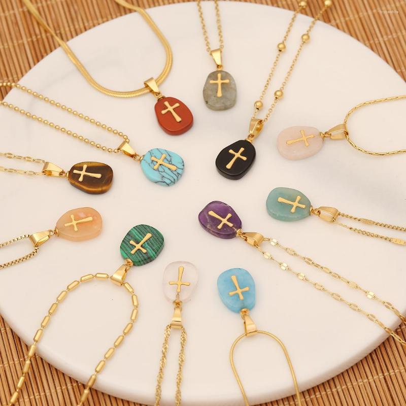 Chains Korean Fashion Original Natural Stone Pendant Cross Necklace Airy Stainless Steel Clasp Chain Gothic Luxury
Chains Korean Fashion Original Natural Stone Pendant Cross Necklace Airy Stainless Steel Clasp Chain Gothic Luxury