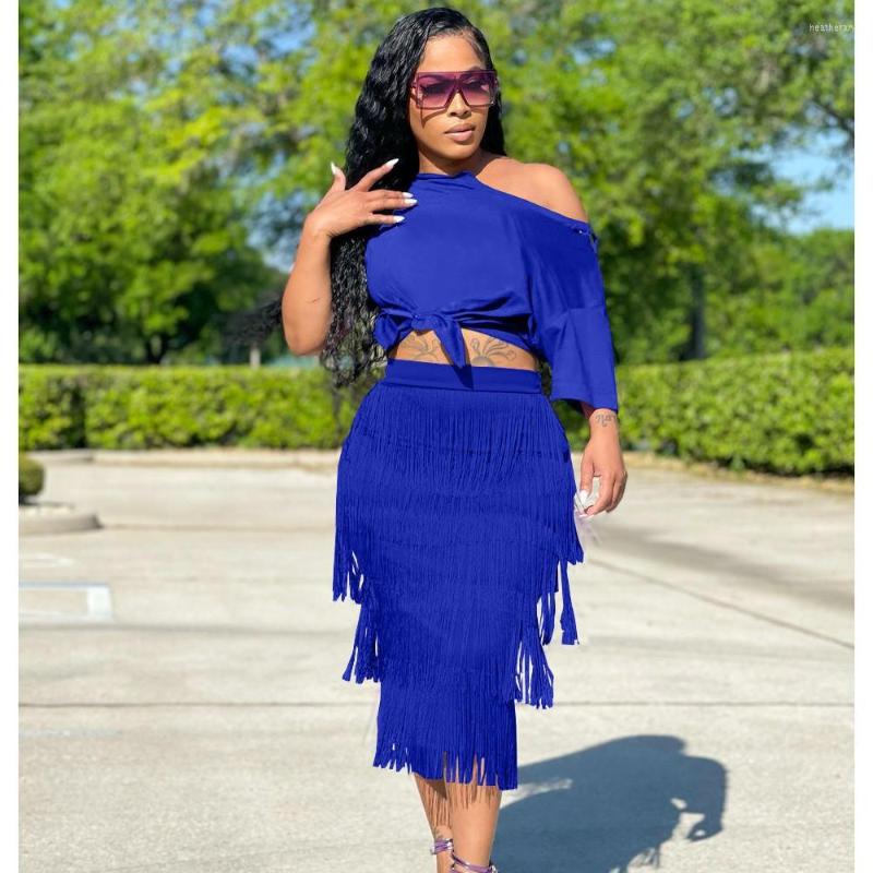 Ethnic Clothing Fashion African Set Two Piece Women's Summer Solid Slanted Shoulder Top Slim Fit Fringe Long Dance Skirt Matching
Ethnic Clothing Fashion African Set Two Piece Women's Summer Solid Slanted Shoulder Top Slim Fit Fringe Long Dance Skirt Matching