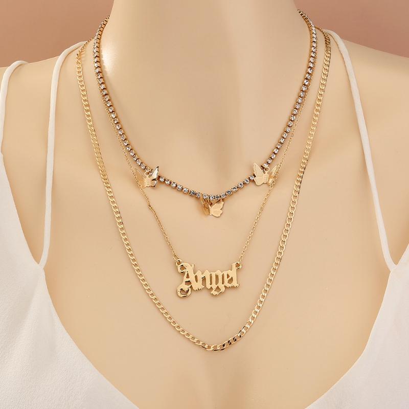 Chains Fashion Catch Chain Necklace Tassel Butterfly Letters ANGEL Pendant Layered Choker Accessory Jewelry Charms For Women
Chains Fashion Catch Chain Necklace Tassel Butterfly Letters ANGEL Pendant Layered Choker Accessory Jewelry Charms For Women