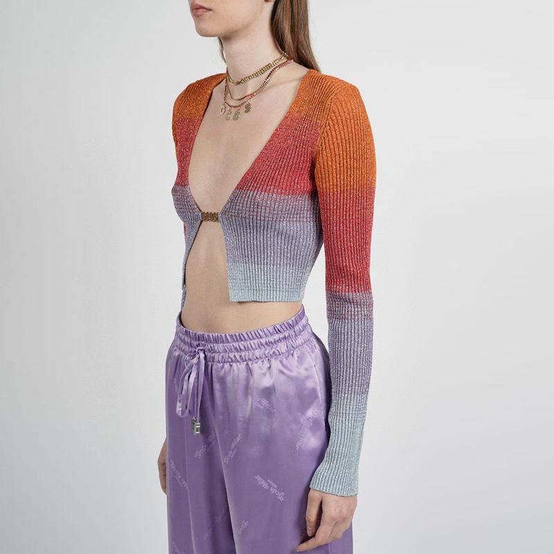 Women' Knits & Tees Autumn Temperament Sexy Short Colorful Knitted Sweater Casual Fashion Contrast Color Stitching Cardigan Top, Photo color
Women' Knits & Tees Autumn Temperament Sexy Short Colorful Knitted Sweater Casual Fashion Contrast Color Stitching Cardigan Top, Photo color