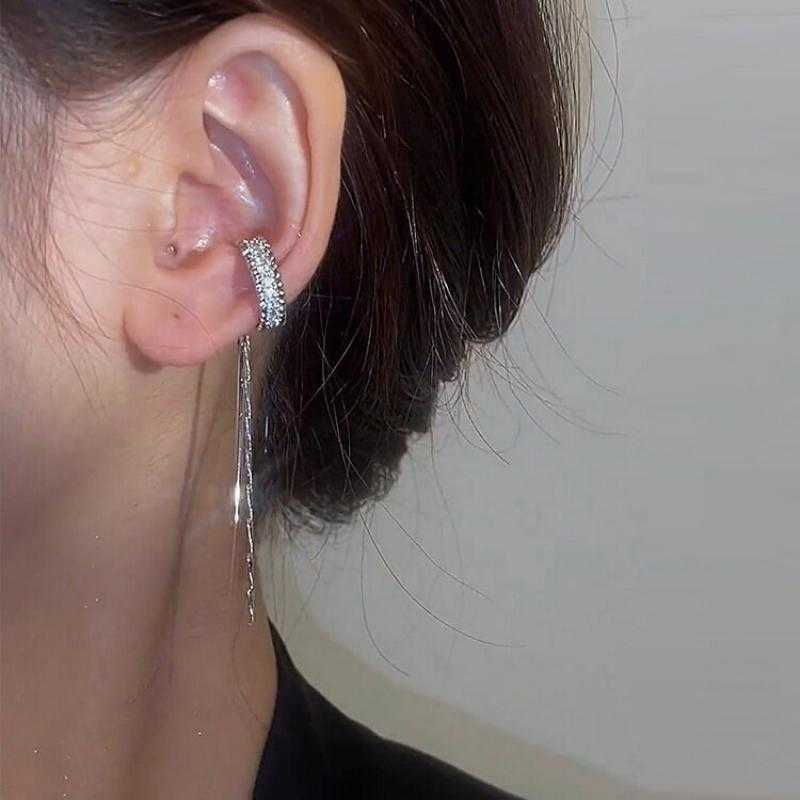 Charm New Fashion Silver Color Cilp Earrings Tassel Ear Cuff Non Piercing Earring 2023 Trendy Punk Design Female Long Ear Clip Jewelry G230225