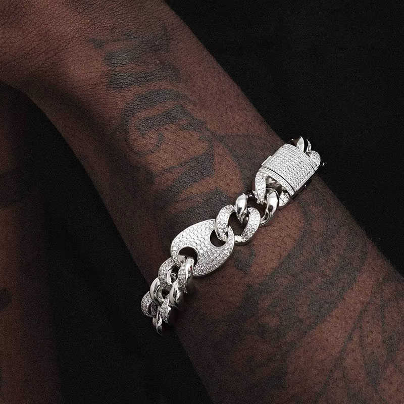 bracelet necklace mossanite Designer Jewelry Fashion Design 925 Silver 14mm Wide diamond iced out 2 tone color Cuban link Bracelet for Hiphop Jewelry