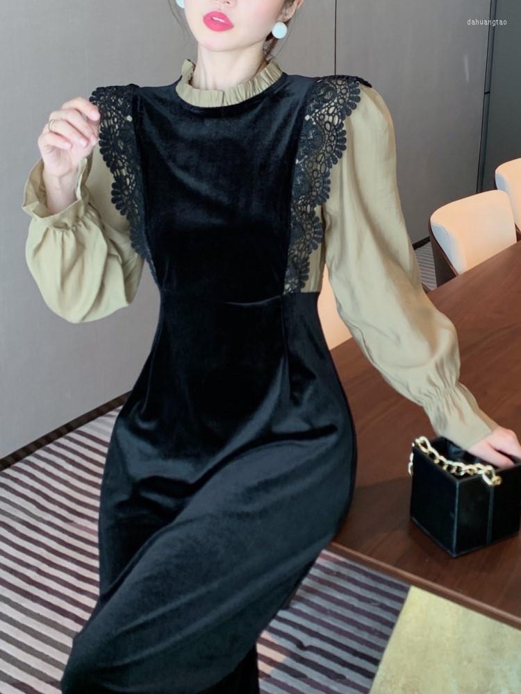 Casual Dresses Women' Autumn Lace Patchwork Velvet Black Dress Vintage Puff Sleeve Party Vestido Spring Clothes
Casual Dresses Women' Autumn Lace Patchwork Velvet Black Dress Vintage Puff Sleeve Party Vestido Spring Clothes