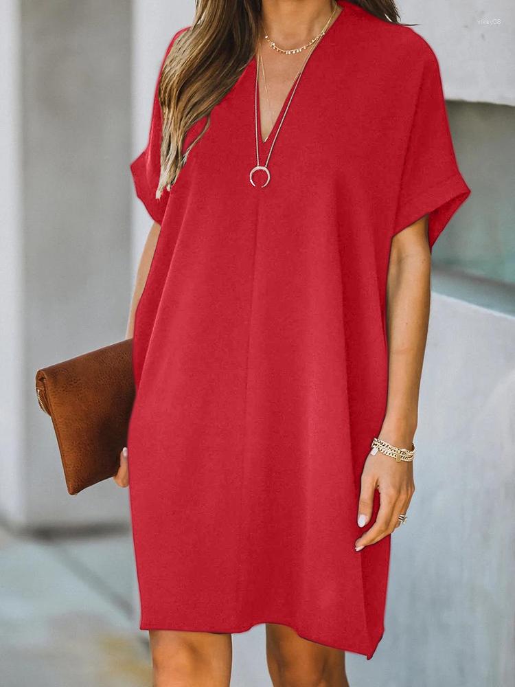 Casual Dresses Women' V-neck Short Sleeve Solid Color Loose Dress Fashion Clothing Female Summer Party, White
Casual Dresses Women' V-neck Short Sleeve Solid Color Loose Dress Fashion Clothing Female Summer Party, White