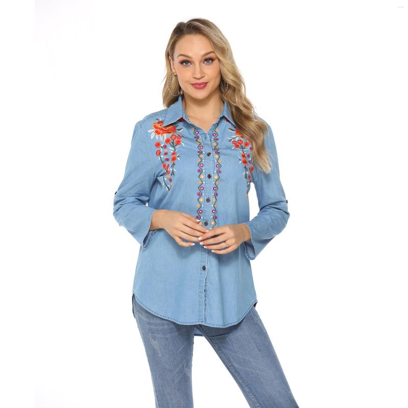 Women' Blouses Spring Summer Woman Blosue Denim Top Long Sleeve Shirt Embroidery Female Jean Floral Women, Blue
Women' Blouses Spring Summer Woman Blosue Denim Top Long Sleeve Shirt Embroidery Female Jean Floral Women, Blue