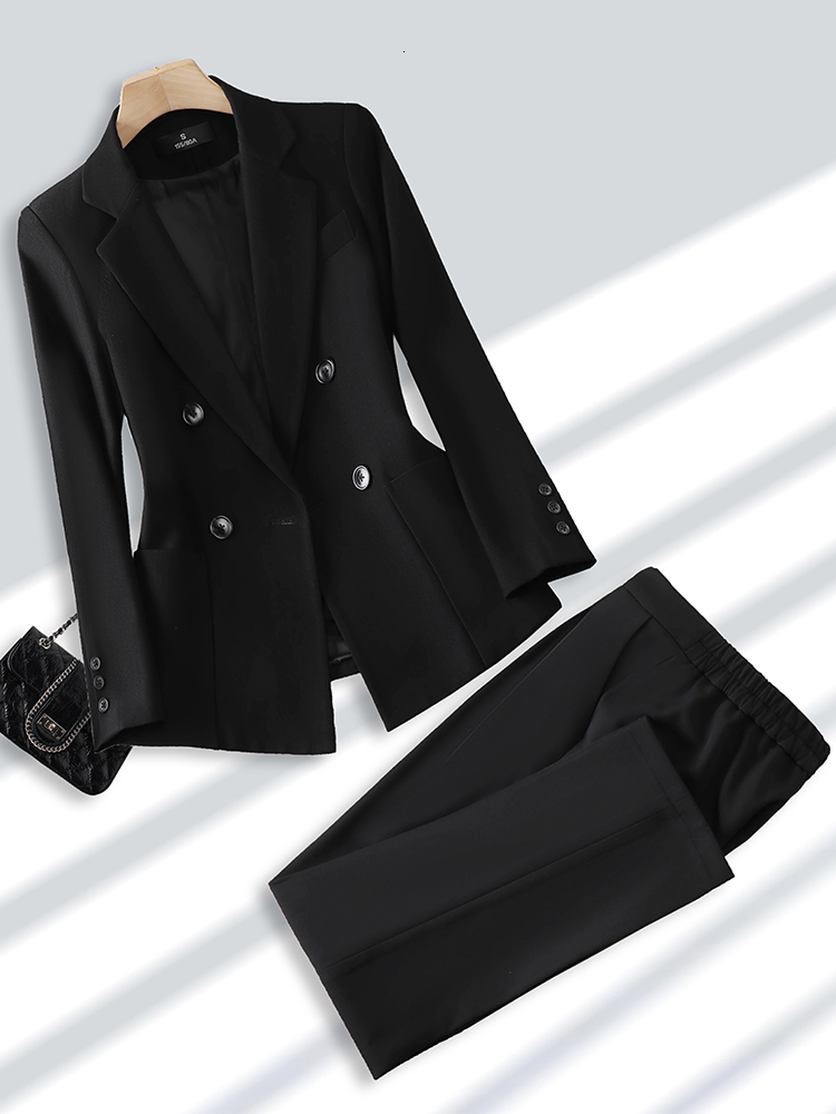 Women's Suits Blazers Fashion Ladies Pant Suit Formal Women Office Business Work Wear Blazer And Trouser Beige Black Khaki 2 Piece Set With Pocke