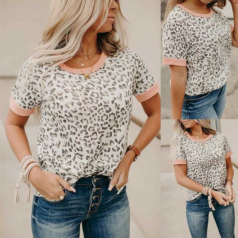 Summer Leopard Print Womens Blouses Contrast Color Round Neck Short Sleeved, Picture color
Summer Leopard Print Womens Blouses Contrast Color Round Neck Short Sleeved, Picture color