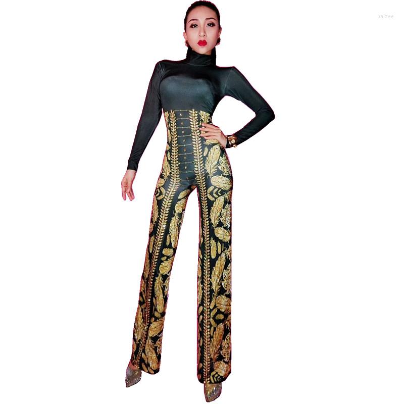 Stage Wear Gold Rhinestones Printing Flare Jumpsuit Women Evening Birthday Celebration Rompers Singer Performance Dance Costume, Picture color
Stage Wear Gold Rhinestones Printing Flare Jumpsuit Women Evening Birthday Celebration Rompers Singer Performance Dance Costume, Picture color