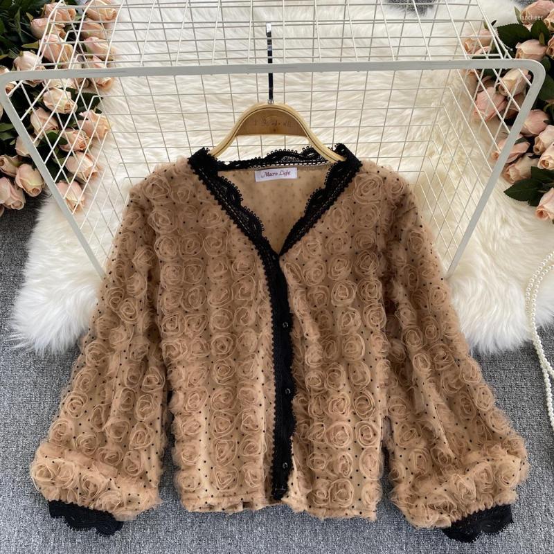 Women's Blouses Autumn Women Brown/Beige Mesh 3D Flower Lace Patchwork Blouse Vintage V-Neck Single Breasted Puff Long Sleeve Shirt Female, Auburn
Women's Blouses Autumn Women Brown/Beige Mesh 3D Flower Lace Patchwork Blouse Vintage V-Neck Single Breasted Puff Long Sleeve Shirt Female, Auburn