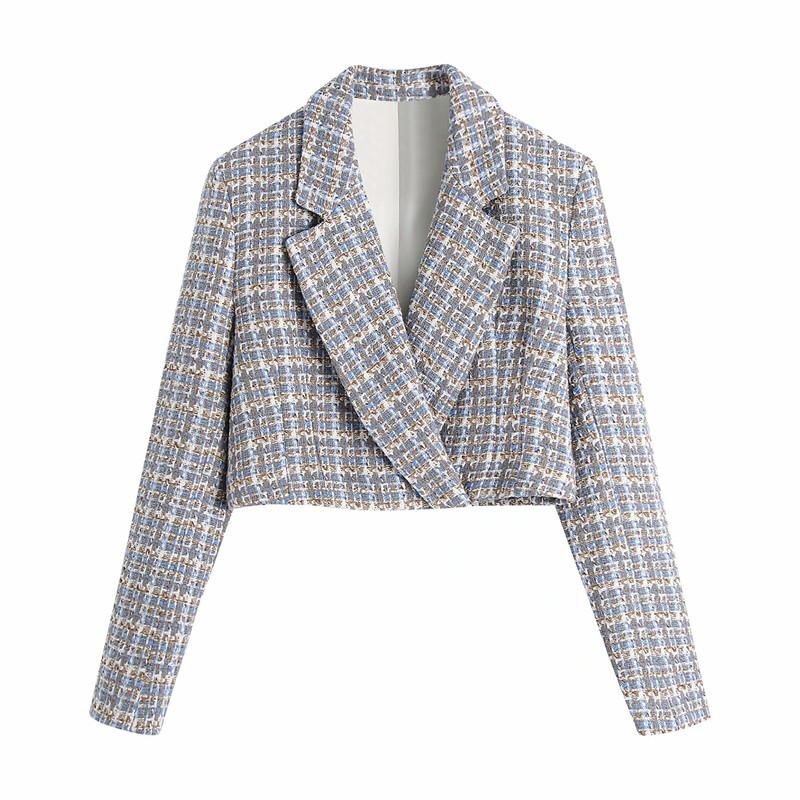 Women's Suits & Blazers Fashion Ladies High Street Coat Casual Women V Neck Blue Plaid Jacket Spring-autumn Female Textured Cropped Blazer
Women's Suits & Blazers Fashion Ladies High Street Coat Casual Women V Neck Blue Plaid Jacket Spring-autumn Female Textured Cropped Blazer