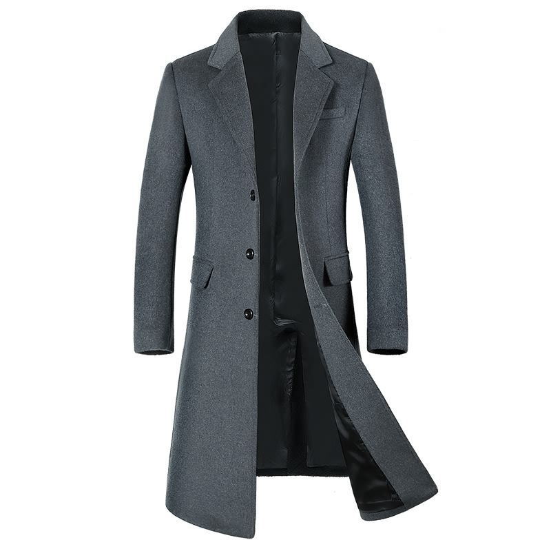 

Men's Wool Blends Autumn and Winter Woolen Coat Lengthened European Plus Size Korean Version Slim Velvet Thick 230225, Grey