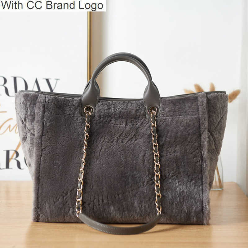 Luxury CC Totes 9A High Quality Handbag Women's Luxury Handbag Winter Lamb Wool with Leather Plush Large Capacity Packaging Shopping Shoulder Bag Classic Letter, Grey