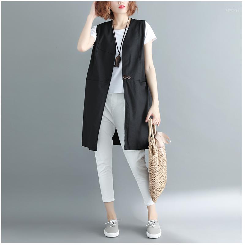 Women's Vests Vintage Cotton Linen Black Women Vest Summer V-Neck Sleeveless Straight Long Female Outwear Coats Tops
Women's Vests Vintage Cotton Linen Black Women Vest Summer V-Neck Sleeveless Straight Long Female Outwear Coats Tops