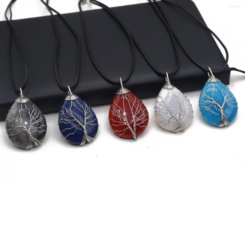Pendant Necklaces Natural Stone Dragon Agate Necklace Silver Color Wire Wrap Water Drop Tree Of Life Jewelry For Lady Gifts
Pendant Necklaces Natural Stone Dragon Agate Necklace Silver Color Wire Wrap Water Drop Tree Of Life Jewelry For Lady Gifts