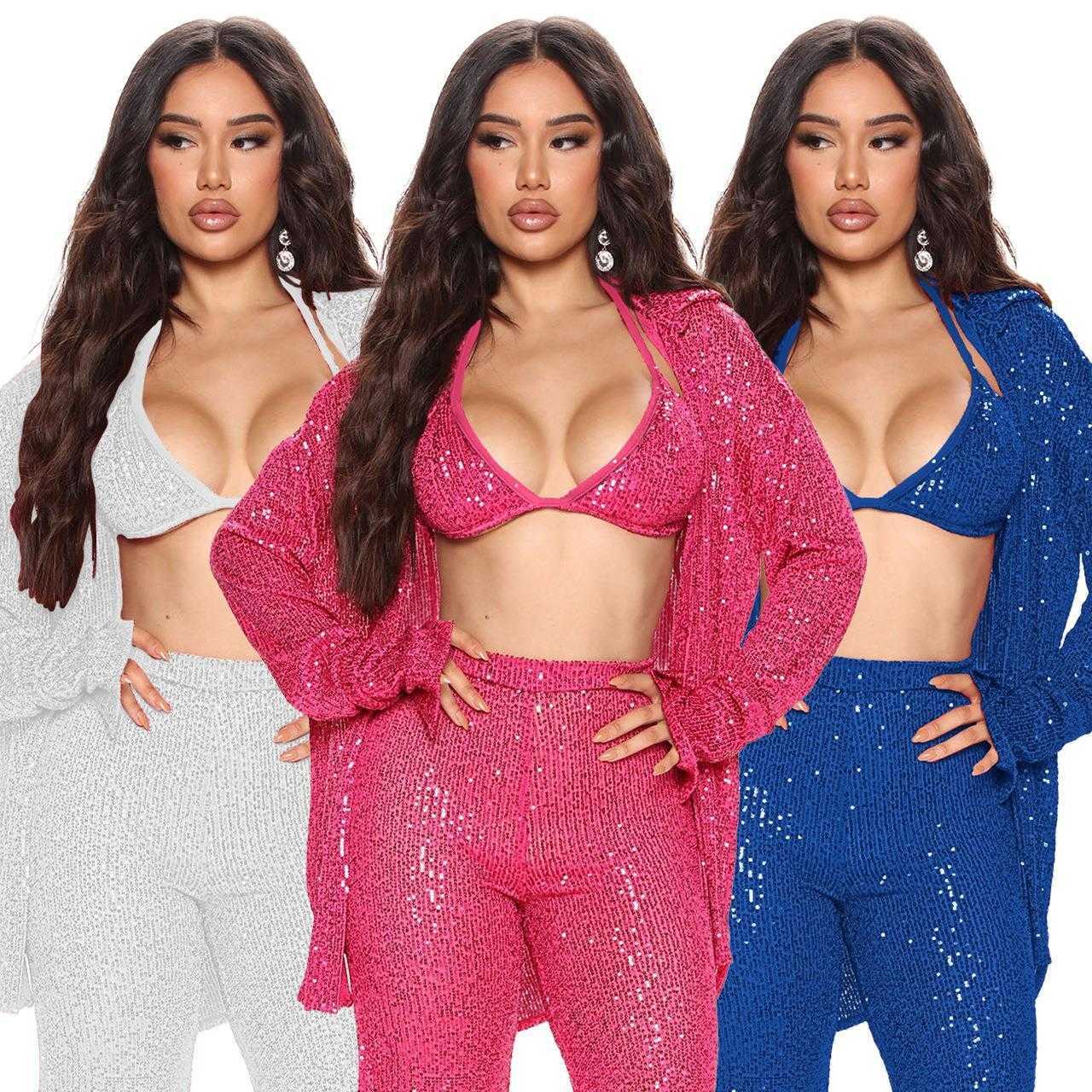 Womens Autumn Bra Sequined Shirt Party Short Suit Without Pants, Silvery white
Womens Autumn Bra Sequined Shirt Party Short Suit Without Pants, Silvery white