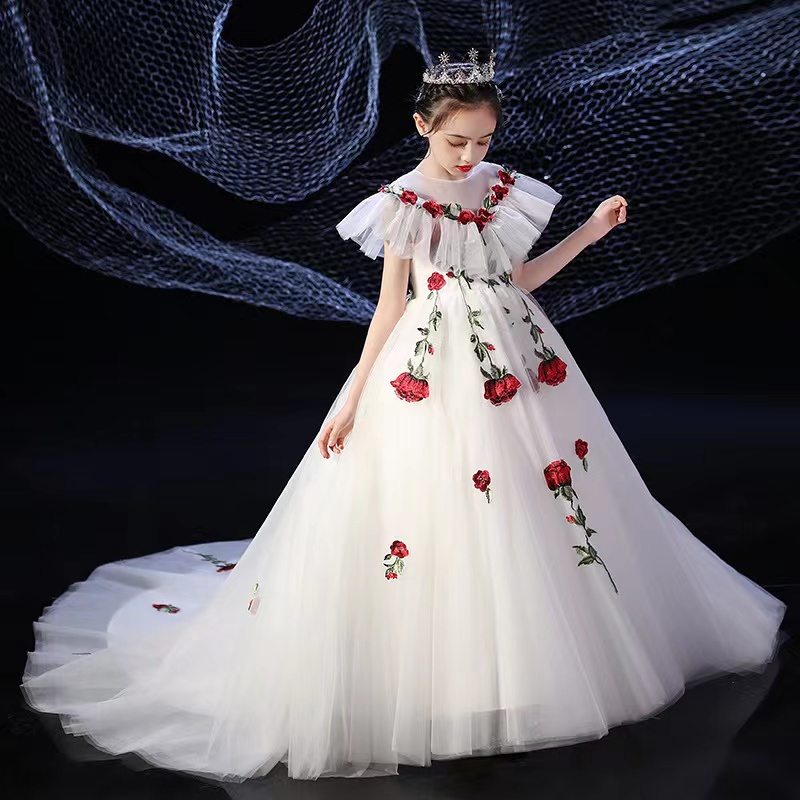 2023 Flower Girl Dresses for Wedding Lace Beads 3D Floral Appliqued Little Girls Pageant Dresses Party Gowns Princess Wear First Communion Dress