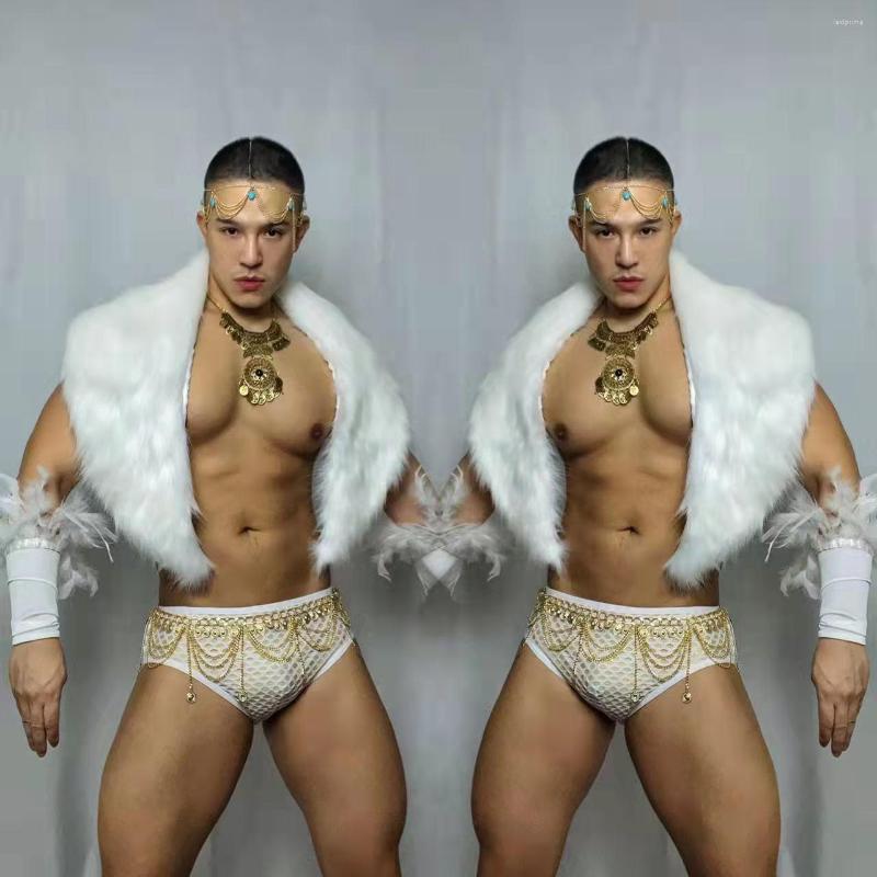 Stage Wear DJ Dancer Gogo Nightclub Costume Male Dance Team Bar Sexy White Faux Shawl Shorts Rave Outfits Show Festival Clothing, Set
Stage Wear DJ Dancer Gogo Nightclub Costume Male Dance Team Bar Sexy White Faux Shawl Shorts Rave Outfits Show Festival Clothing, Set