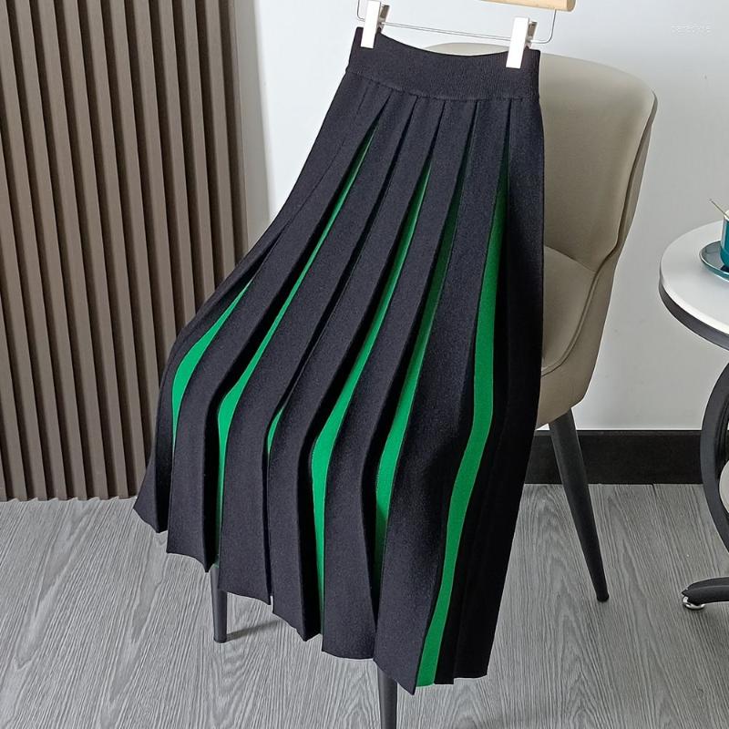 Skirts Fashion Autumn And Winter Knitted Skirt For Women 2023 High-waisted Green Color-blocking Mid-length Pleated Female
Skirts Fashion Autumn And Winter Knitted Skirt For Women 2023 High-waisted Green Color-blocking Mid-length Pleated Female