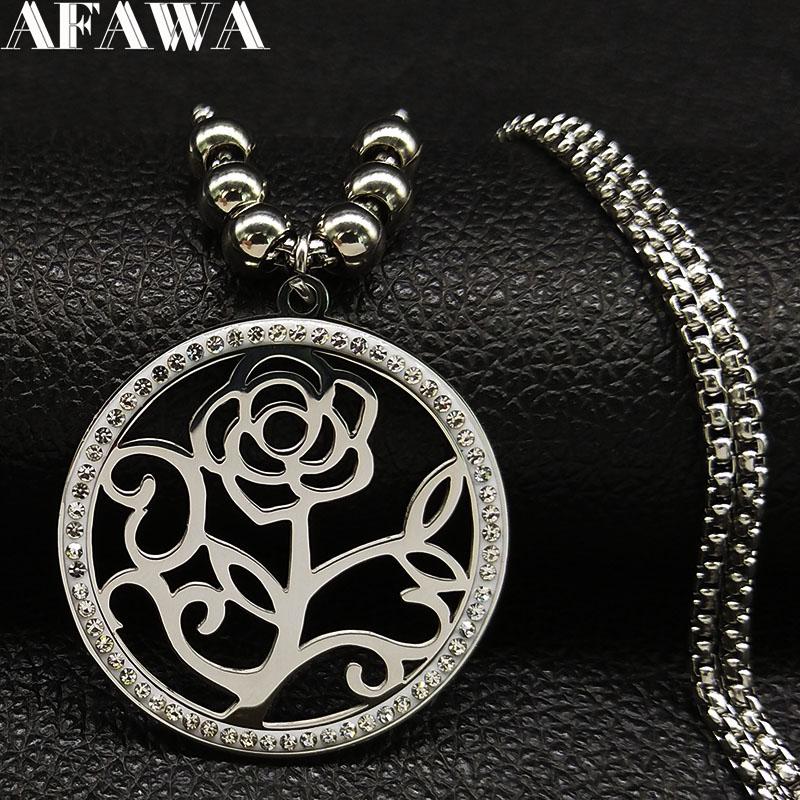 Pendant Necklaces Rose Flower Crystal Stainless Steel Statement Necklace Women Silver Color Bead Long Jewelry Bisuteria N153S01
Pendant Necklaces Rose Flower Crystal Stainless Steel Statement Necklace Women Silver Color Bead Long Jewelry Bisuteria N153S01