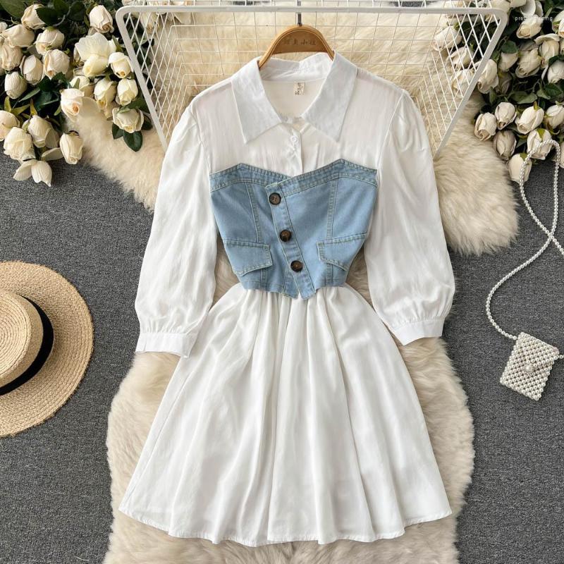 Women's Blouses Spring Tops Women 2023 Fashion Patchwork Denim Shirt Fake Two Piece Suit Casual Mid-length Shirts For, As shown
Women's Blouses Spring Tops Women 2023 Fashion Patchwork Denim Shirt Fake Two Piece Suit Casual Mid-length Shirts For, As shown
