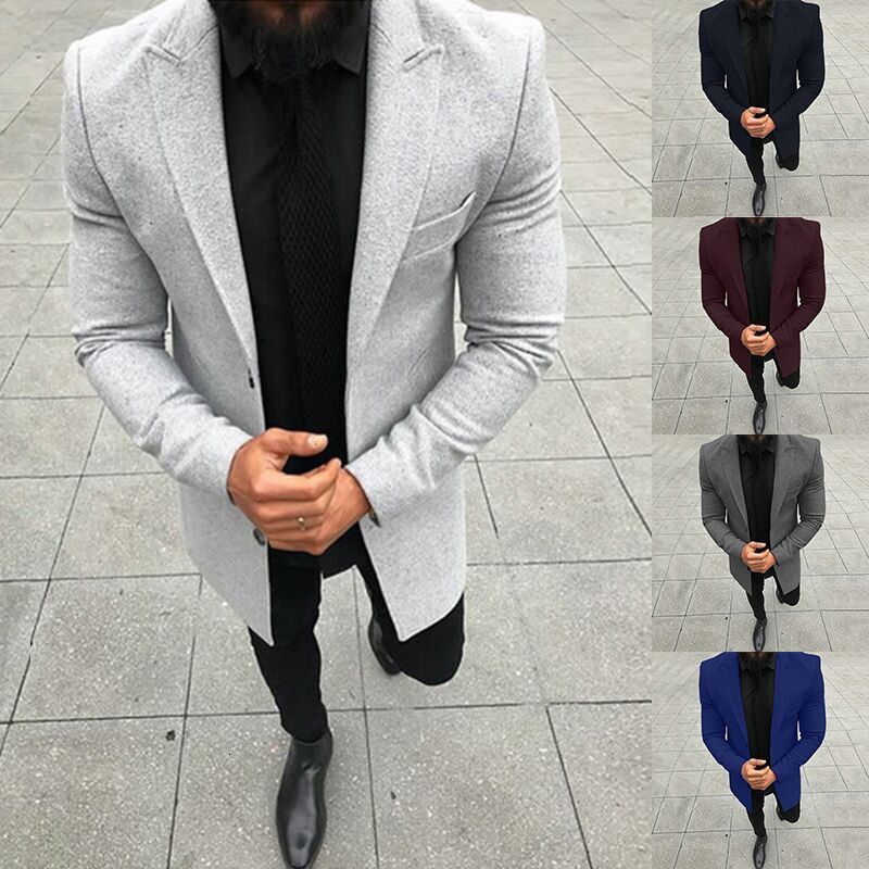Men's Wool Blends Men Fashion Jackets Plain Lapel Coat 230225, Black