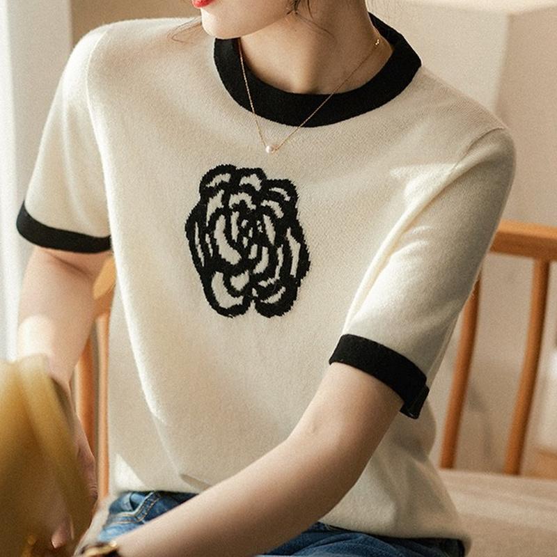 Women's Sweaters Classic Floral Embroidered Sweater Women Striped Patchwork O-Neck Summer Knitted Tops Casual Loose Short Sleeve Tees Female, Black
Women's Sweaters Classic Floral Embroidered Sweater Women Striped Patchwork O-Neck Summer Knitted Tops Casual Loose Short Sleeve Tees Female, Black
