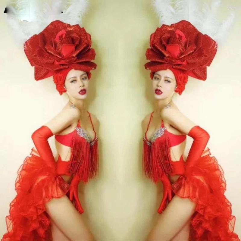 Stage Wear Club Rose Dancer Costume Sexy Female Red Flower Headgear Crystal Tassel Bikini Tail Dance Outfit, Only hat
Stage Wear Club Rose Dancer Costume Sexy Female Red Flower Headgear Crystal Tassel Bikini Tail Dance Outfit, Only hat