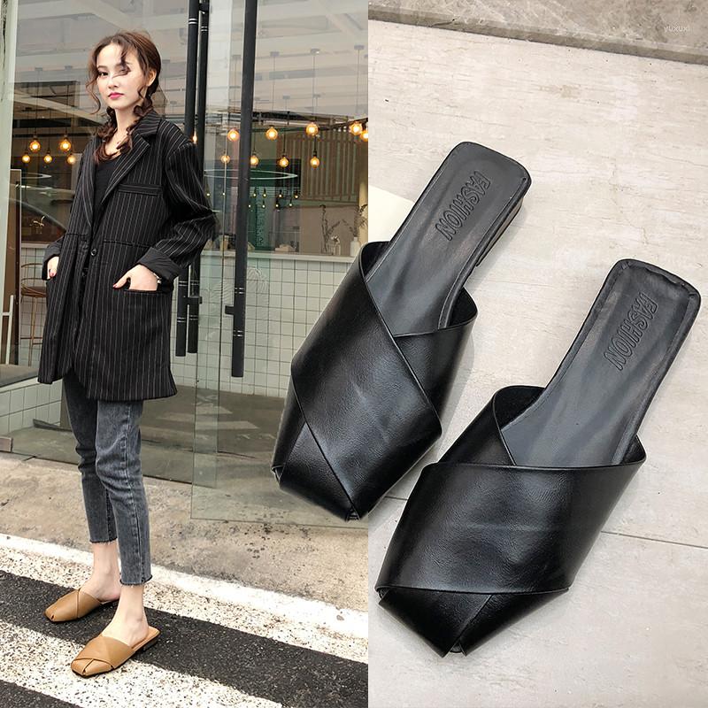 Slippers Women's Shoes Outdoor Wear 2023 Summer Square Head Low Heel Mules, White