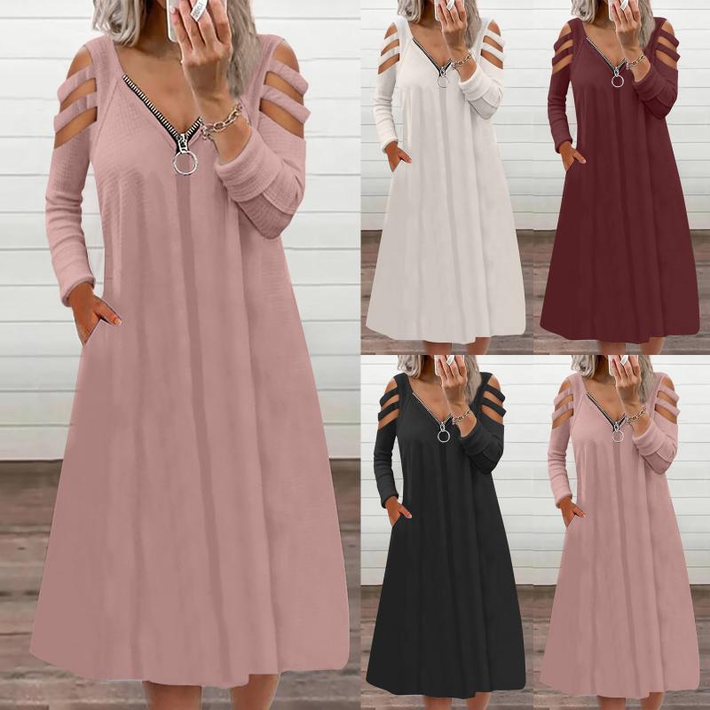 Casual Dresses Summer Women Solid Color Hollow Long Sleeve Ladies Dress Zipper V-Neck Female Printed Sundress Mujer Vestido 2023, Black
Casual Dresses Summer Women Solid Color Hollow Long Sleeve Ladies Dress Zipper V-Neck Female Printed Sundress Mujer Vestido 2023, Black