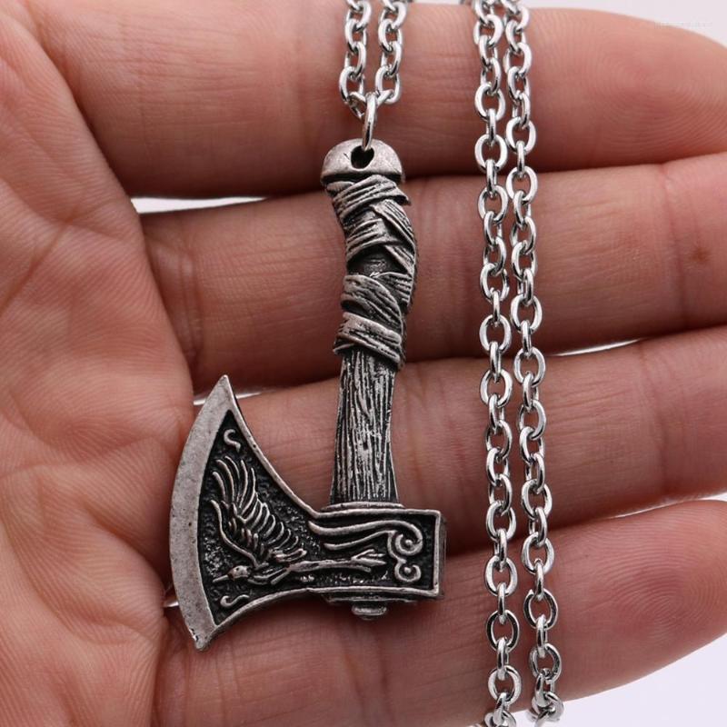Pendant Necklaces Double Sides Wolf And Raven Amulets Talismans Viking Odin Axe Necklaces&Pendants Norse Vikings Jewelry Turkish