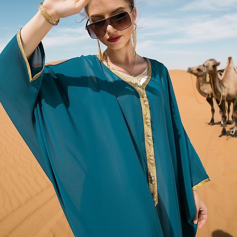 Ethnic Clothing Loose Cloak Dress For Women Gold Ribbon Trim V Neck Bat Sleeve Abaya Vintage Moroccan Caftan Dubai Saudi Clothes
Ethnic Clothing Loose Cloak Dress For Women Gold Ribbon Trim V Neck Bat Sleeve Abaya Vintage Moroccan Caftan Dubai Saudi Clothes