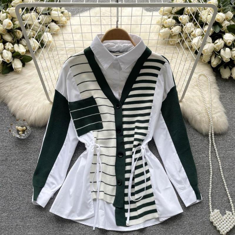 Women's Blouses Autumn Senior Sense Of Clashing Stripes Long-sleeved Niche Design Drawstring Waistline Shirt, As the picture
Women's Blouses Autumn Senior Sense Of Clashing Stripes Long-sleeved Niche Design Drawstring Waistline Shirt, As the picture