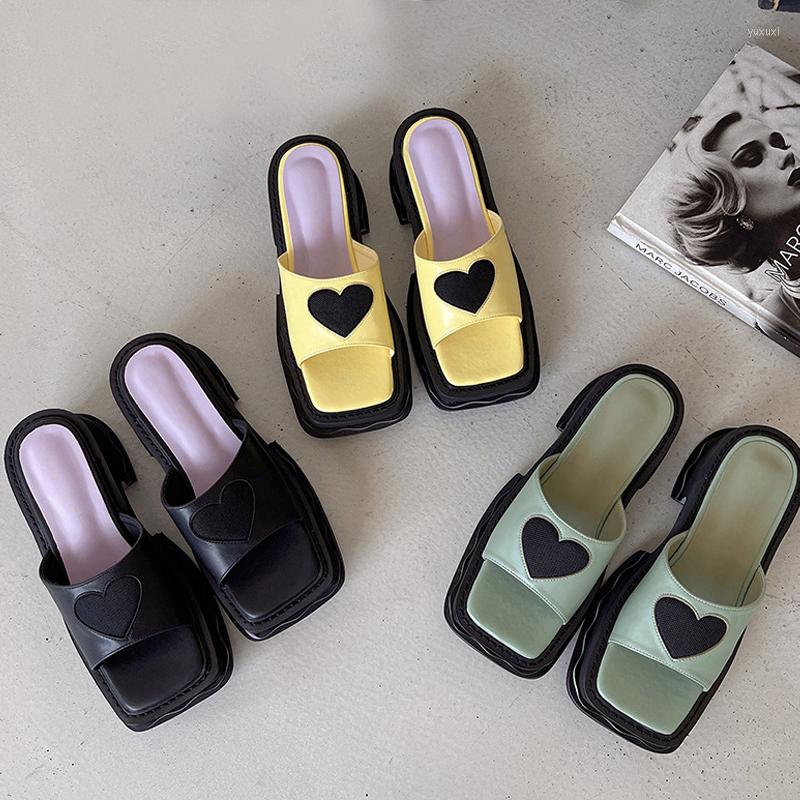 Slippers 2023 Summer Sandals Platform Shoes Women JK Square Toe Beach Heel Woman, Black