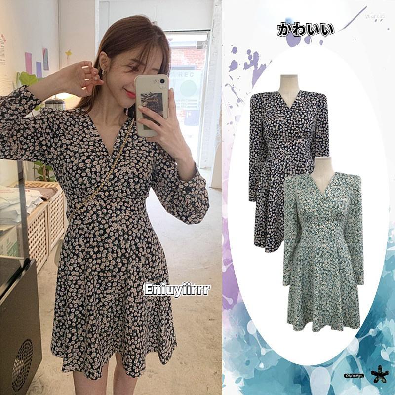 

Casual Dresses Japan Style Cute Sweet Girls Feminine Vestidos Women Preppy Date Chic Korea Retro Vintage Floral Print Mini Dress, Green