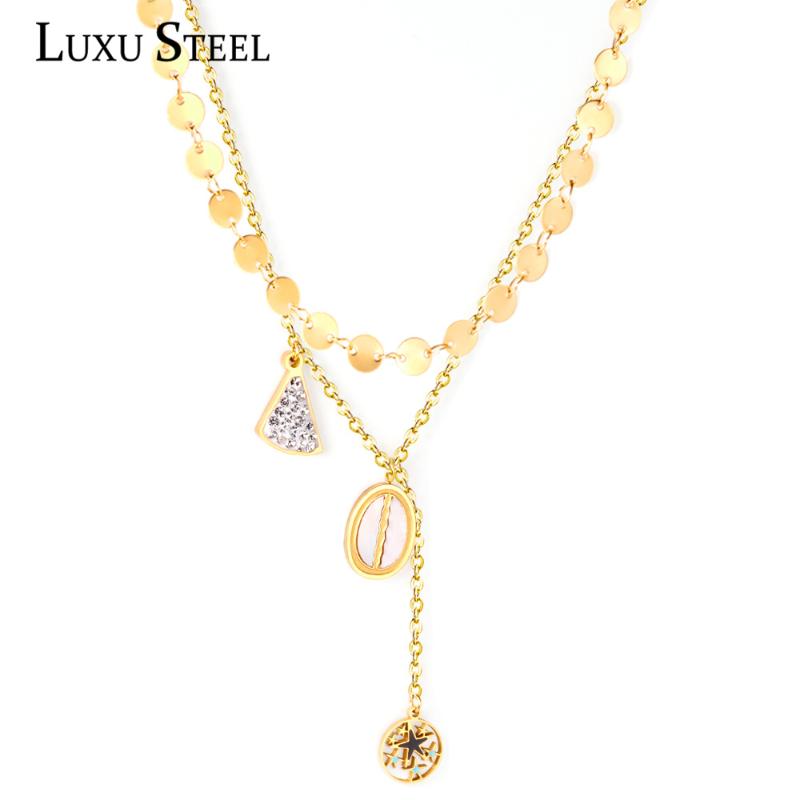 Chains LUXUSTEEL Gold Round Stars Oval Triangle Pendant Nceklace Summer Style Stainless Steel Double Necklace Collars Party Gift
Chains LUXUSTEEL Gold Round Stars Oval Triangle Pendant Nceklace Summer Style Stainless Steel Double Necklace Collars Party Gift