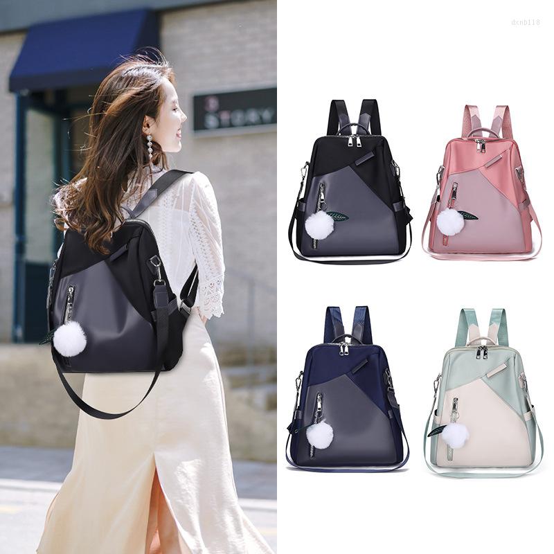 School Bags Anti-Theft Oxford Cloth Backpack Female Korean Fashion Canvas College Student Bookbag Schoolbag Women Mochila Laptop Bag, Black