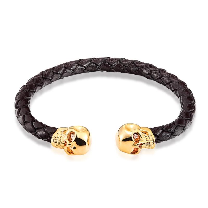 Link Bracelets Selling Fashion Braided Leather Stainless Steel Gold Skull Bracelet Punk Wrap Women Men Homens Pulseira Chain
Link Bracelets Selling Fashion Braided Leather Stainless Steel Gold Skull Bracelet Punk Wrap Women Men Homens Pulseira Chain