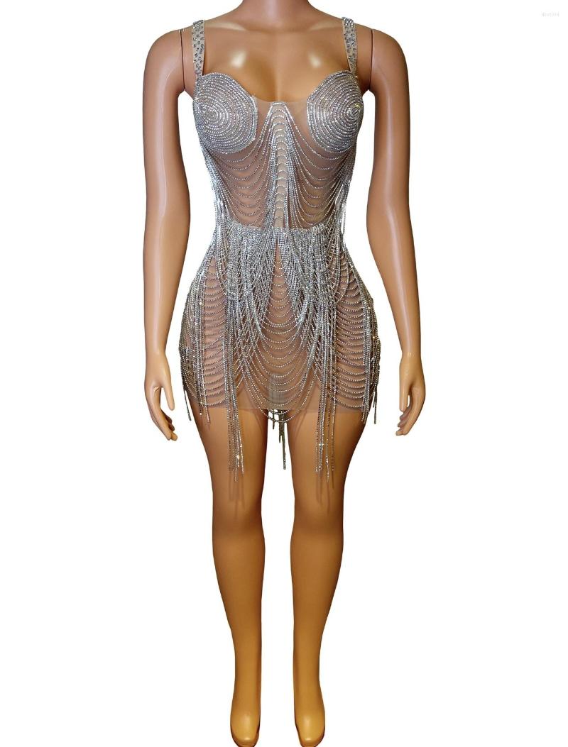 Stage Wear Sparkly Silver Rhinestones Chains Sexy Transparent Dress Evening Birthday Prom Party Crystals Fringes Outfit Women Show Costume, Nude
Stage Wear Sparkly Silver Rhinestones Chains Sexy Transparent Dress Evening Birthday Prom Party Crystals Fringes Outfit Women Show Costume, Nude