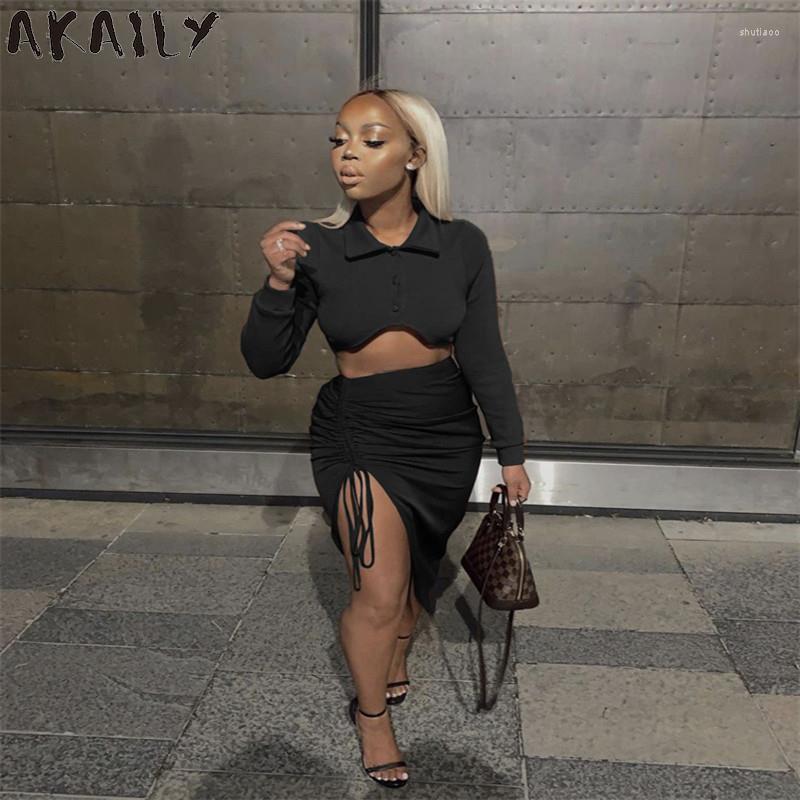 Work Dresses Akaily Summer Streetwear Black Ruched 2 Two Piece Sets Womens Outfits Skirt Long Sleeve Crop Top Side Slit Skirts Female
Work Dresses Akaily Summer Streetwear Black Ruched 2 Two Piece Sets Womens Outfits Skirt Long Sleeve Crop Top Side Slit Skirts Female