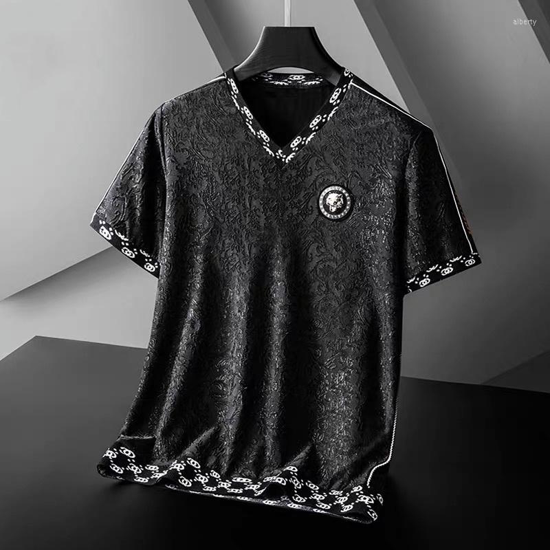 Men's T Shirts Jacquard High End European V-neck Short Sleeve T-shirt Men's Summer Loose Large Fashionable Embroidery Casual Ice, Black
Men's T Shirts Jacquard High End European V-neck Short Sleeve T-shirt Men's Summer Loose Large Fashionable Embroidery Casual Ice, Black