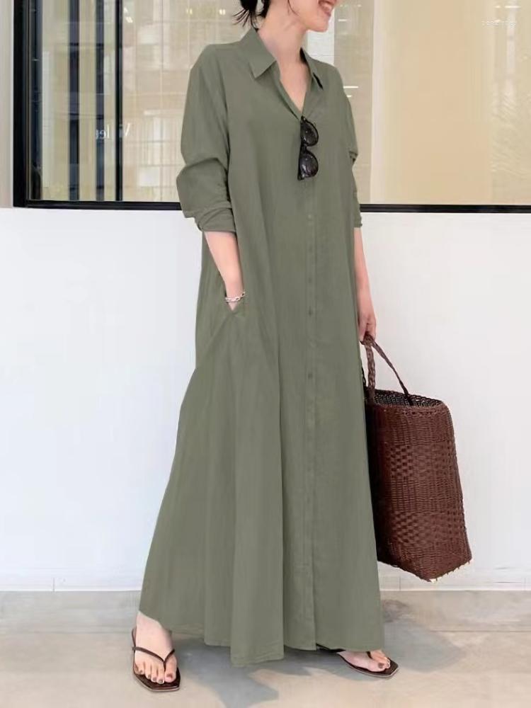 Casual Dresses Women Pockets Elegant Shirt Dress Chic Solid Color Long Sleeve Single-breasted A-line Cotton Maxi Autumn Clothes, Black
Casual Dresses Women Pockets Elegant Shirt Dress Chic Solid Color Long Sleeve Single-breasted A-line Cotton Maxi Autumn Clothes, Black